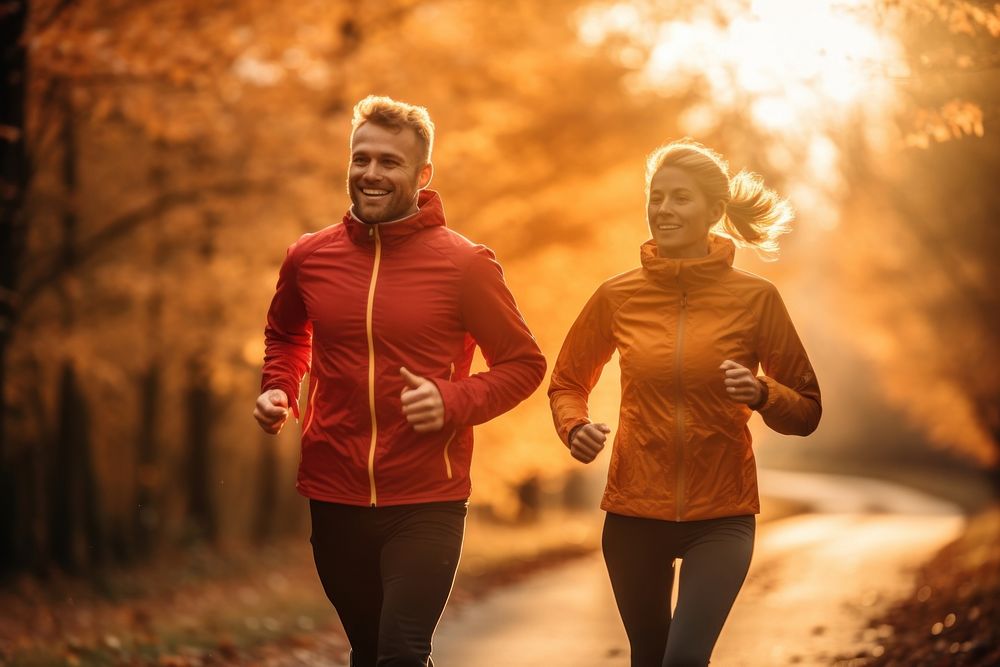 Adult jogging running autumn. 