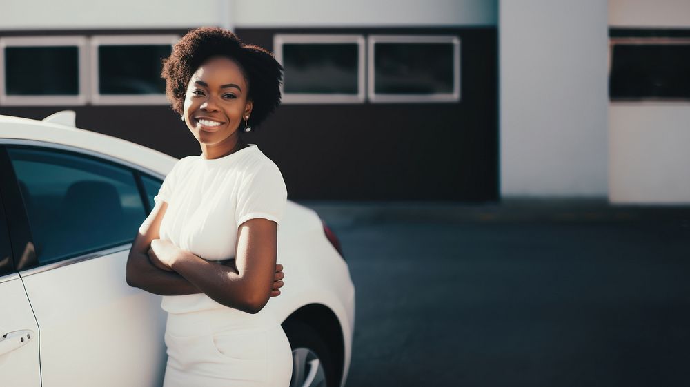Woman standing by her car. AI generated Image by rawpixel.