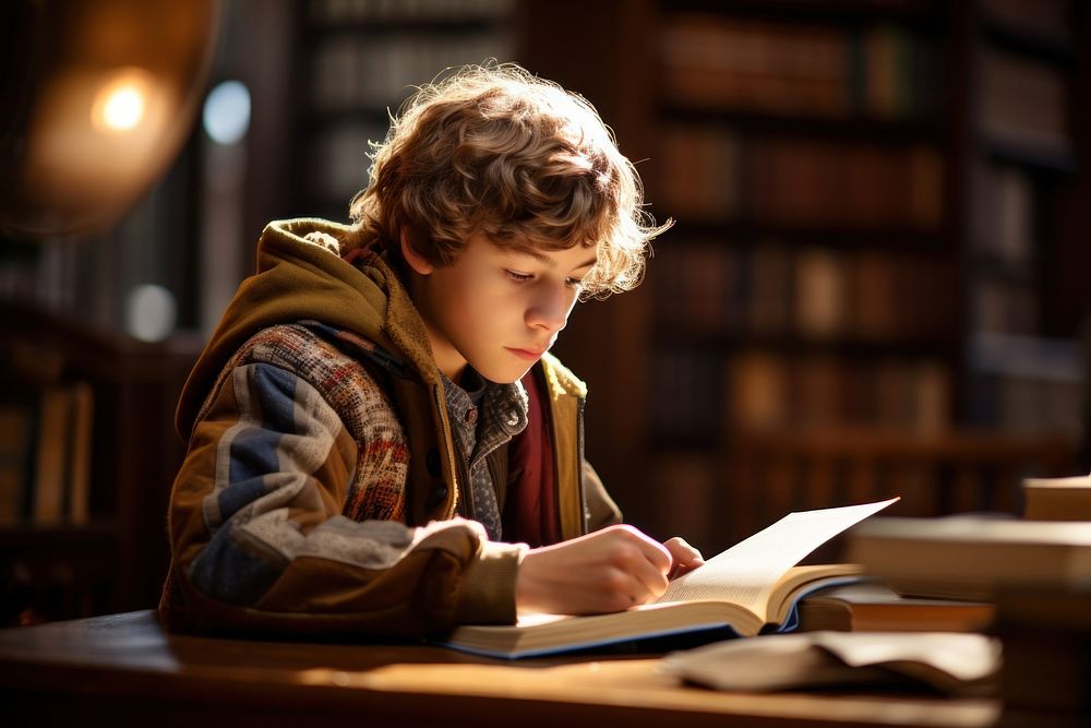 Young boy student reading writing child. AI generated Image by rawpixel.
