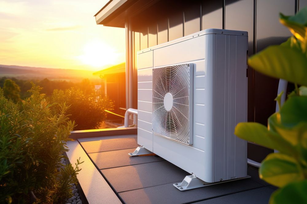 Air source heat pump building outdoors home.