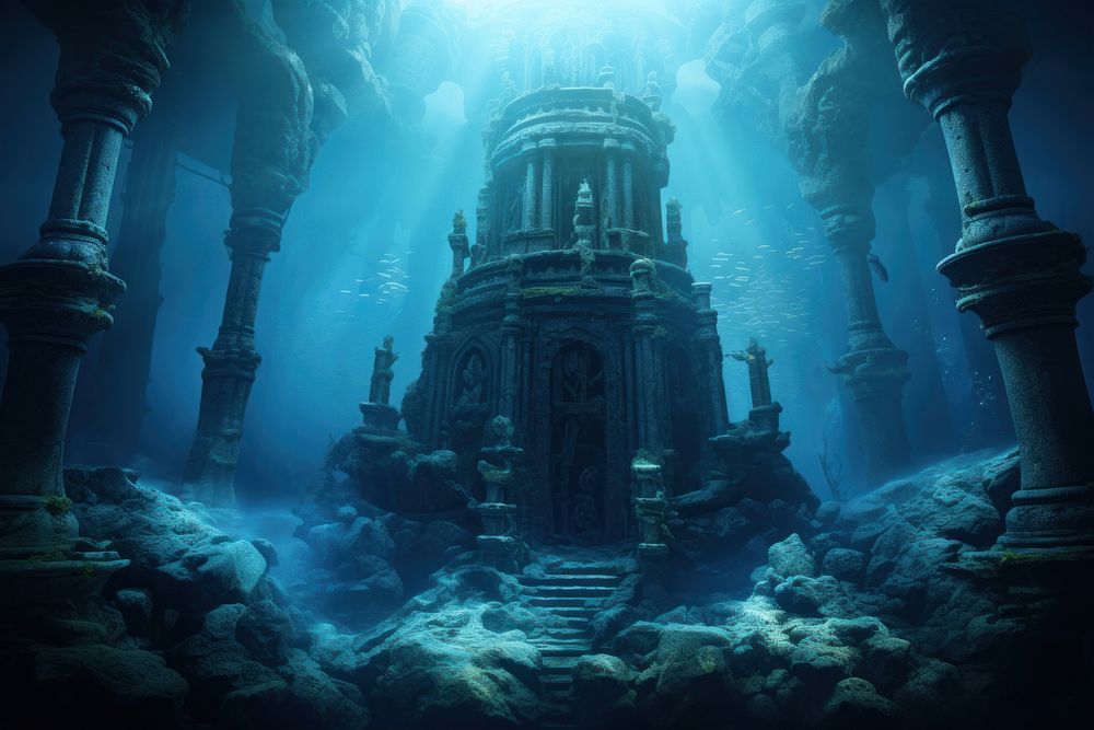 Ancient temple underwater outdoors fantasy. AI generated Image by rawpixel.