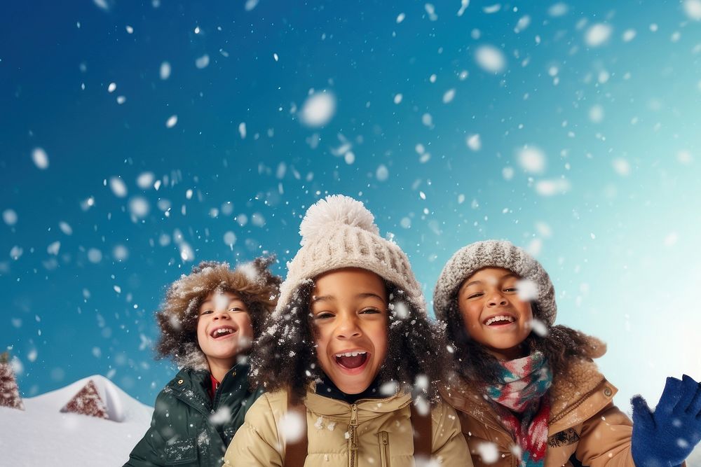 Kids in the snow. AI generated Image by rawpixel.