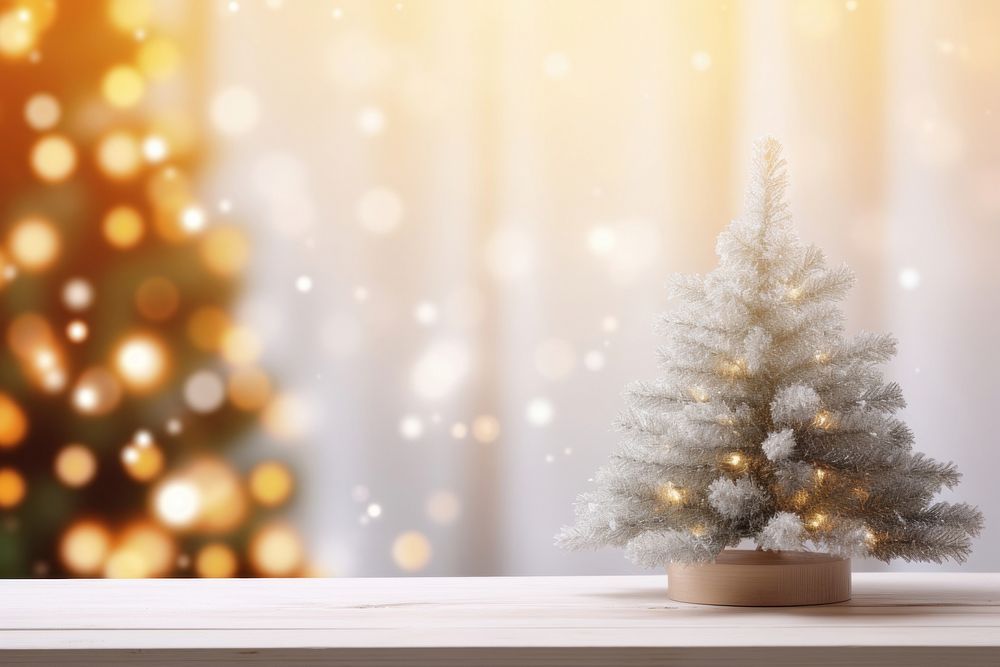 Empty table top christmas tree snow. AI generated Image by rawpixel.