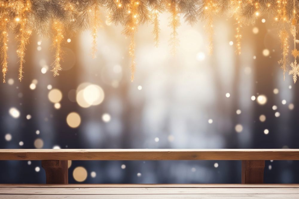 Empty wooden table top snow backgrounds christmas. AI generated Image by rawpixel.