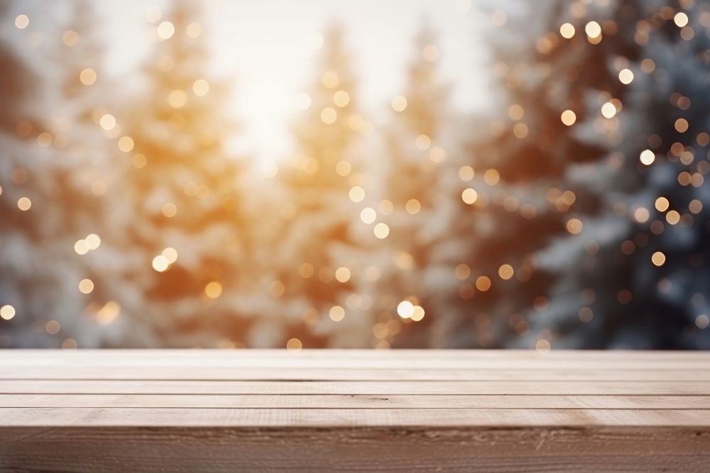 Empty wooden table top christmas backgrounds outdoors