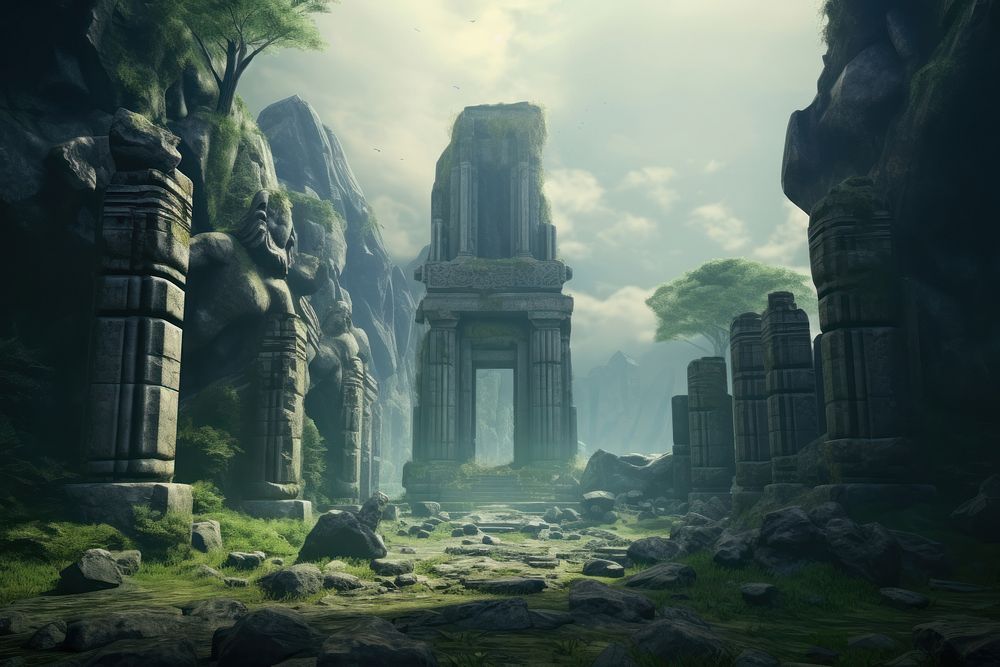Ancient temple architecture building ruins. AI generated Image by rawpixel.