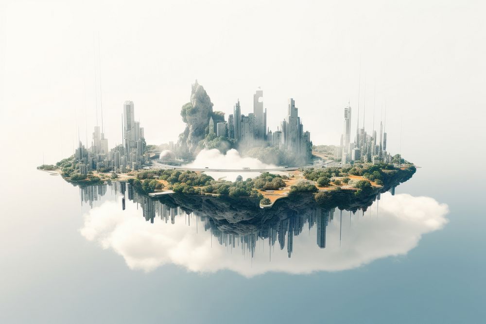 Floating cities landscape outdoors nature. AI generated Image by rawpixel.