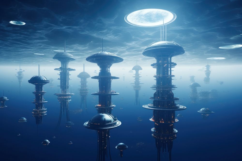 Floating Futuristic Cities architecture floating outdoors. AI generated Image by rawpixel.
