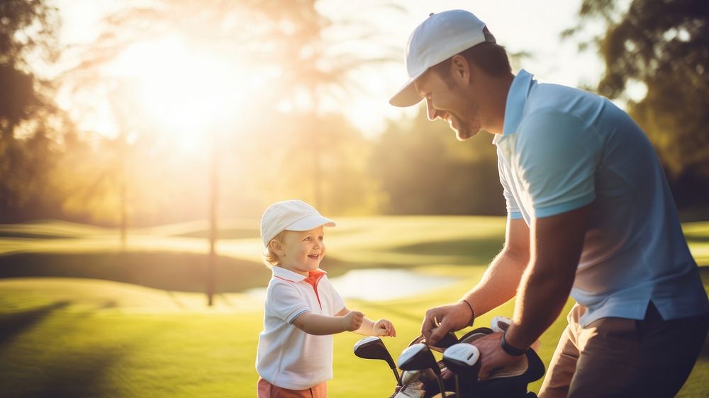Dad playing golf with son. AI generated Image by rawpixel.