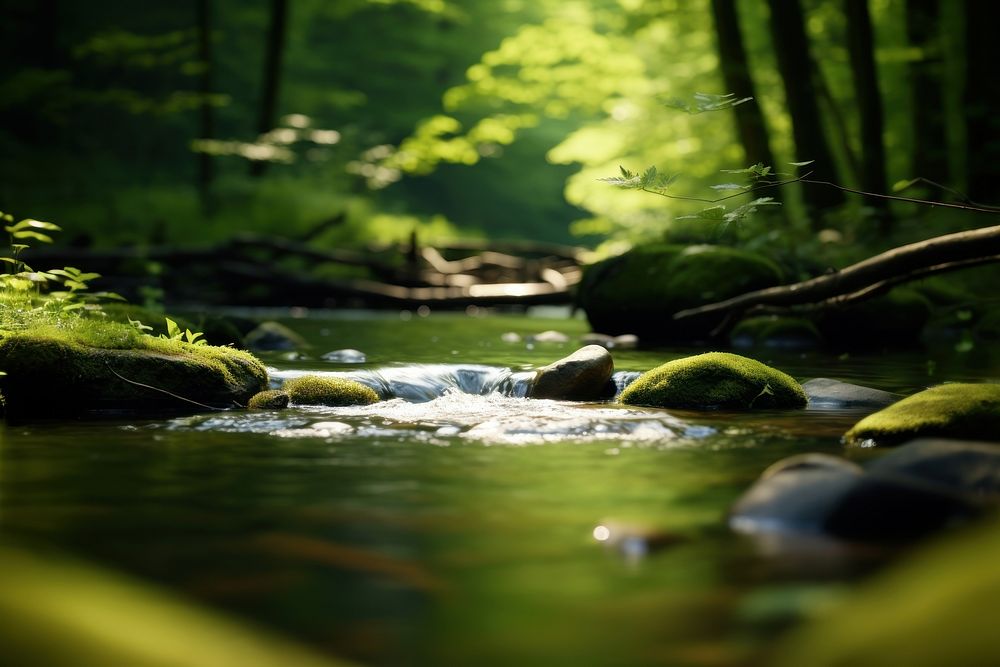 River nature stream green. AI generated Image by rawpixel.