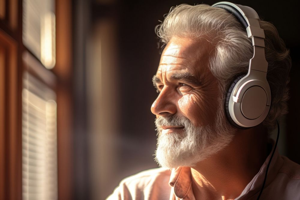 Senior headphones photography portrait. AI generated Image by rawpixel.