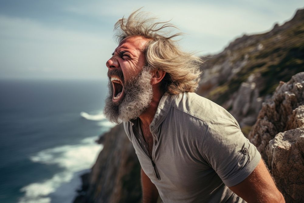 Senior shouting cliff adult. AI generated Image by rawpixel.