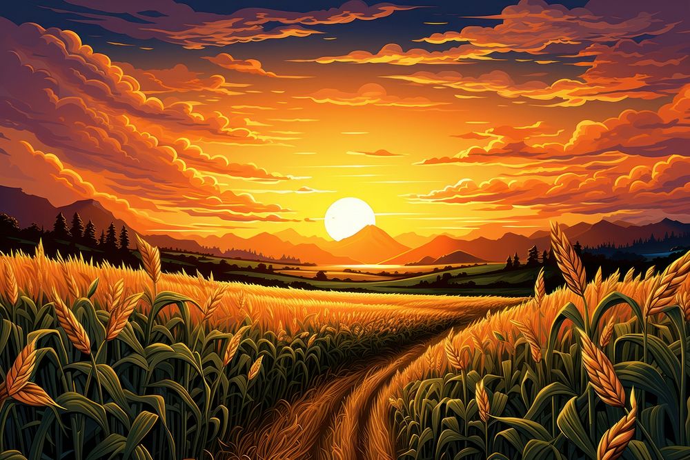 Sunset cornfield landscape agriculture outdoors. 