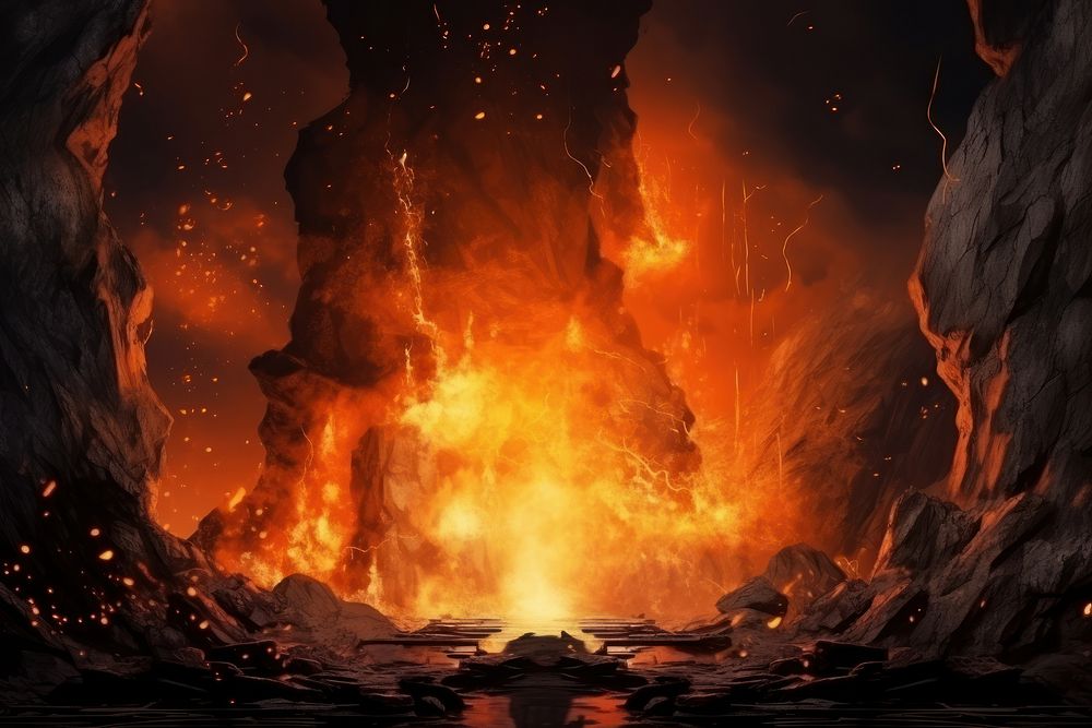 Fire mountain volcano bonfire. AI generated Image by rawpixel.