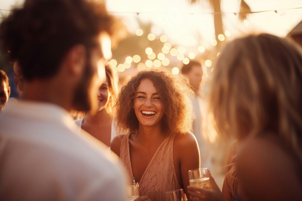 A seaside party laughing adult happy. AI generated Image by rawpixel.