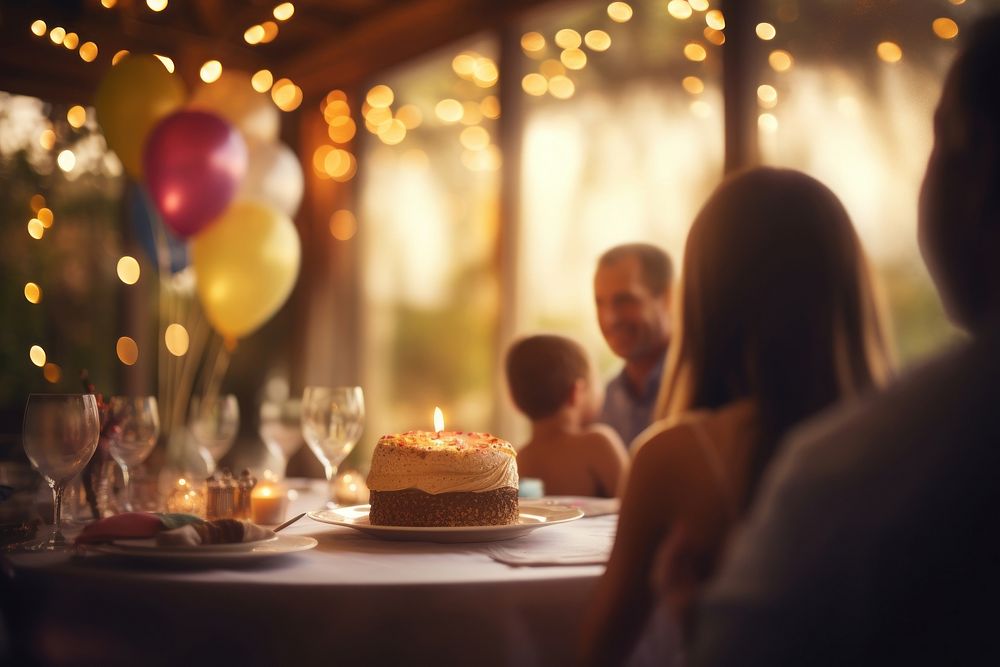 Family celebration defocused birthday dessert. AI generated Image by rawpixel.