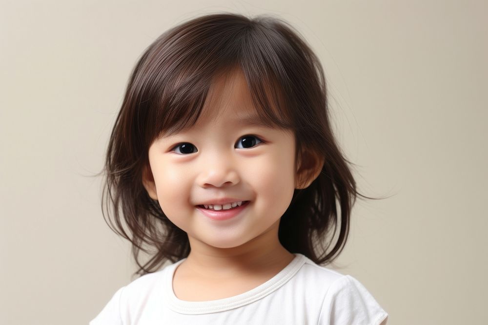 Asian little girl portrait smiling child. AI generated Image by rawpixel.
