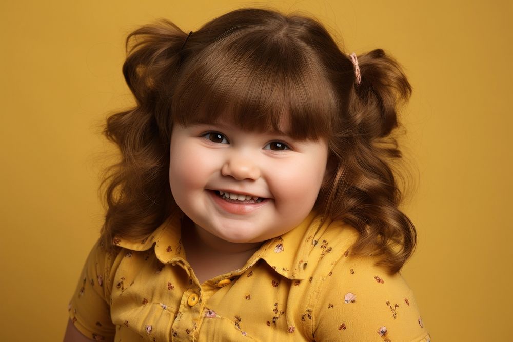 Little chubby girl portrait smiling child. AI generated Image by rawpixel.