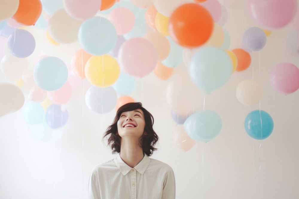 Woman with colorful balloons, happy photo. AI generated image by rawpixel.