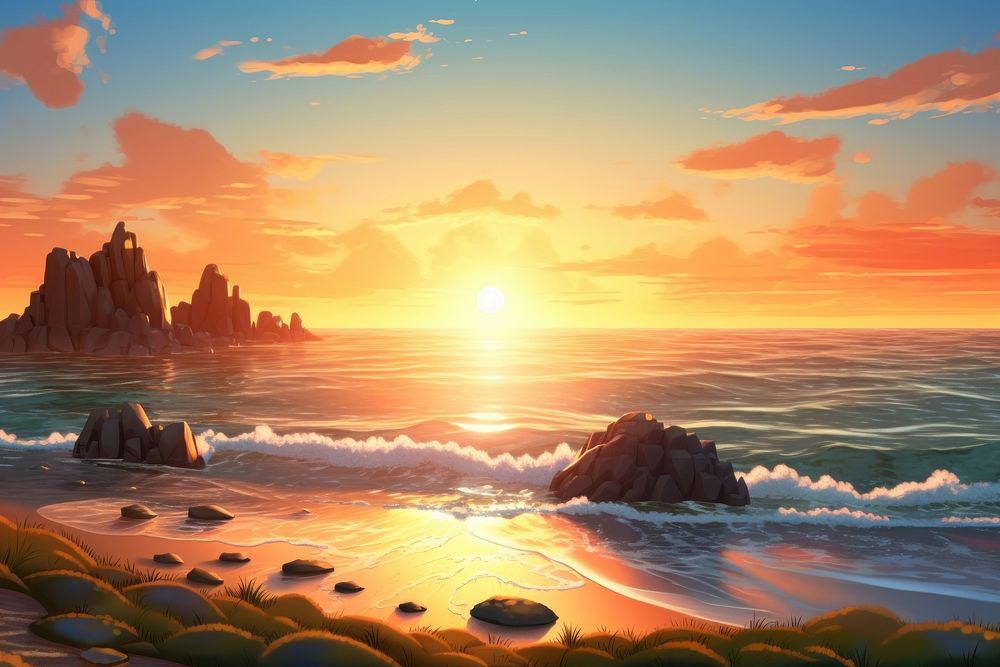Landscape sunset sea sunlight. AI generated Image by rawpixel.