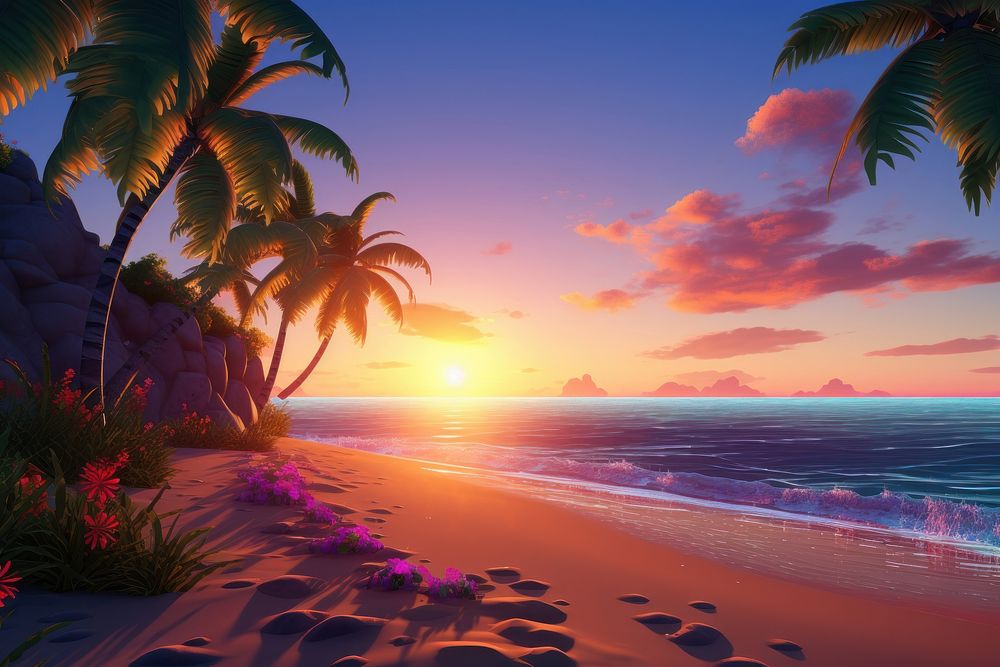 Landscape sunset beach outdoors. AI generated Image by rawpixel.