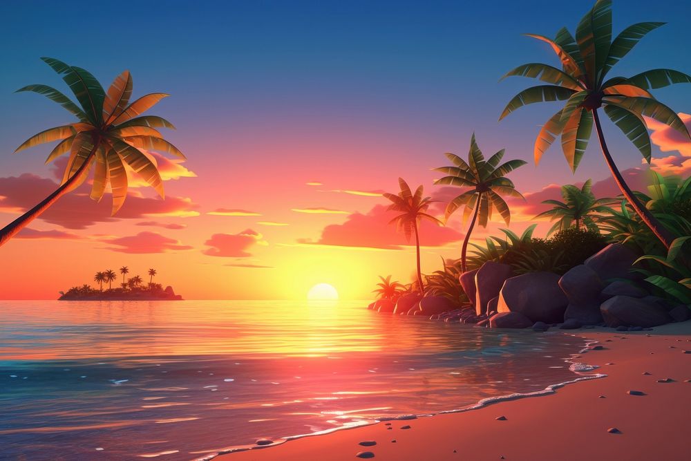 Landscape sunset beach outdoors. AI generated Image by rawpixel.