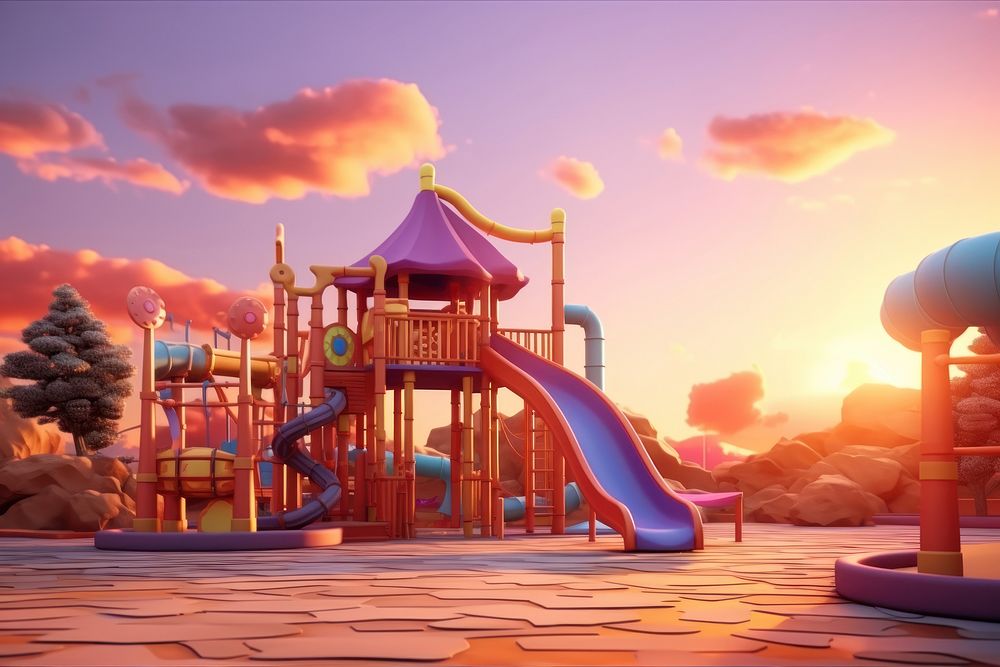 Playground outdoors sunset land. AI Free Photo Illustration rawpixel