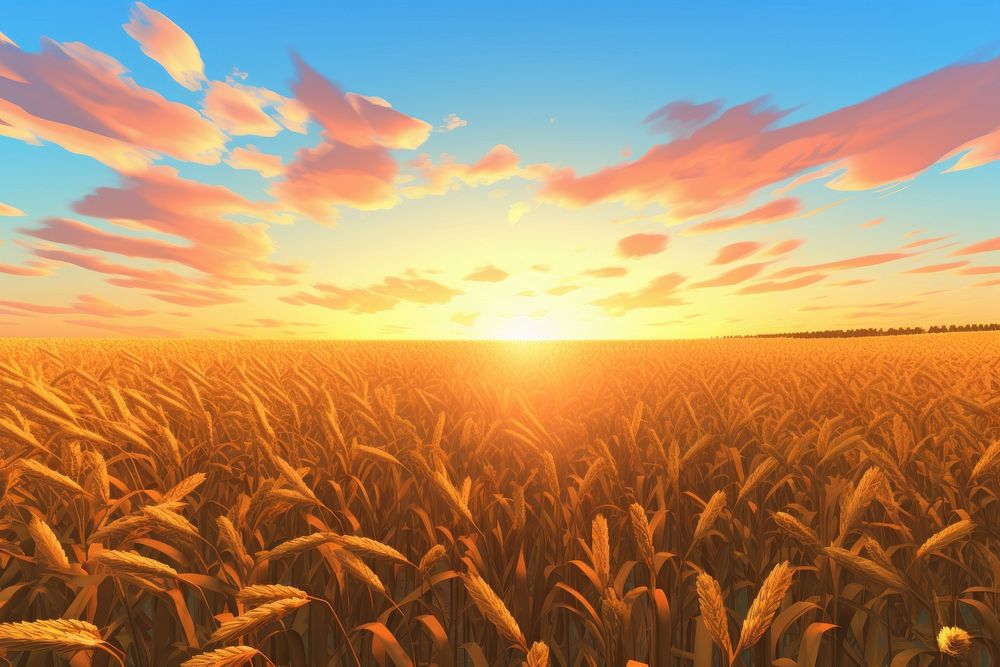 Sunset cornfield landscape agriculture sunlight. 