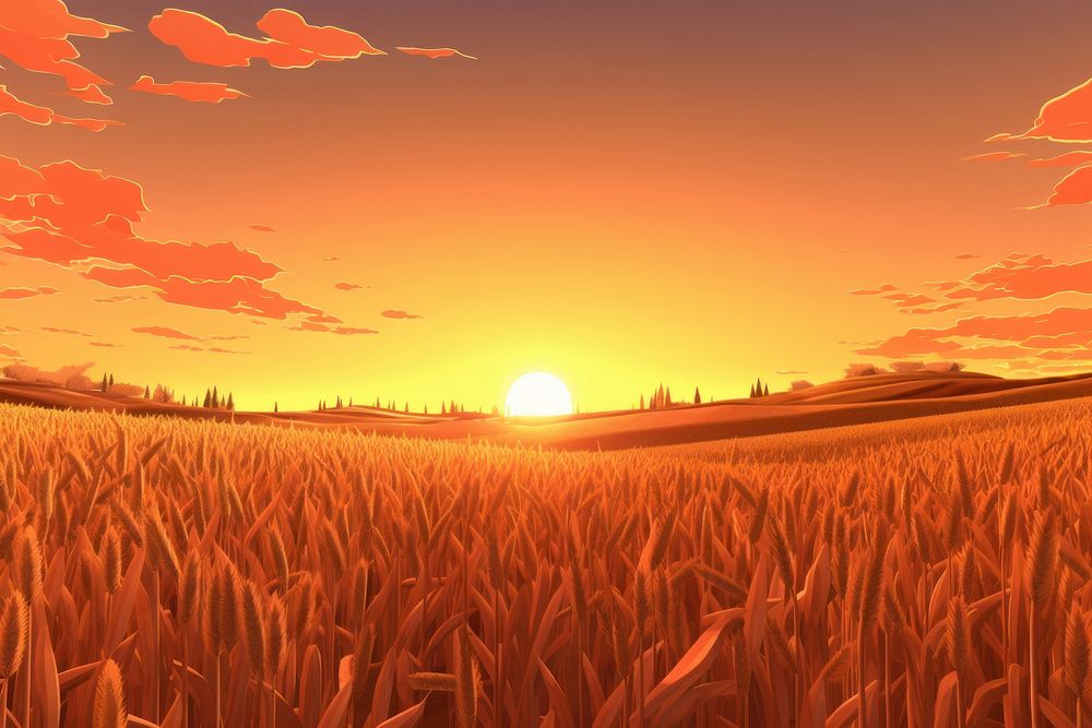 Sunset cornfield landscape agriculture outdoors. AI generated Image by rawpixel.