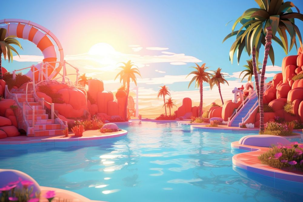 Sunset pool party architecture outdoors summer. AI generated Image by rawpixel.