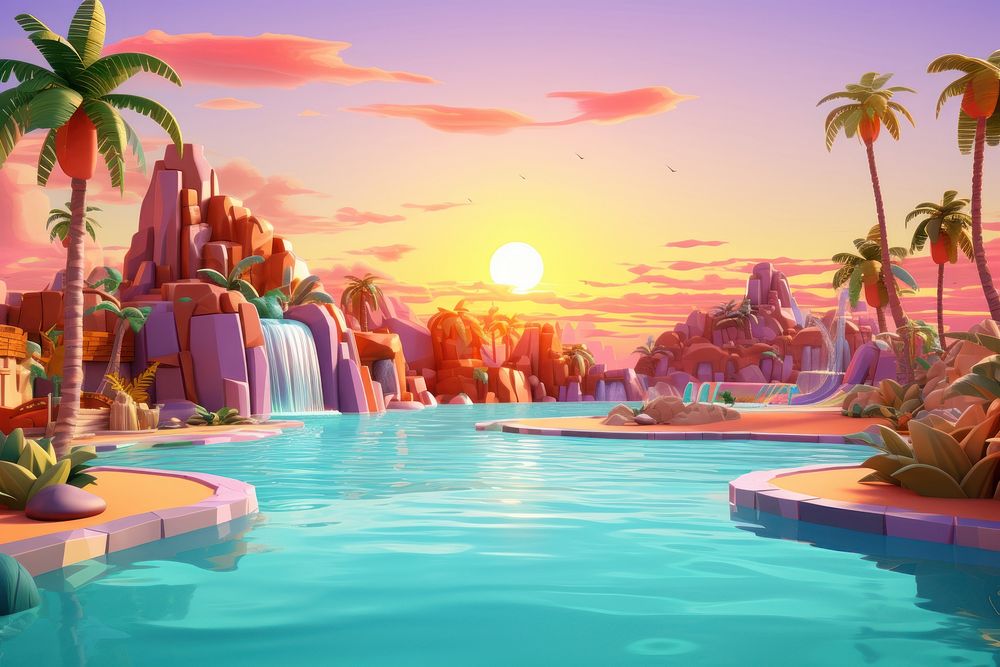 Sunset pool party landscape architecture outdoors. AI generated Image by rawpixel.