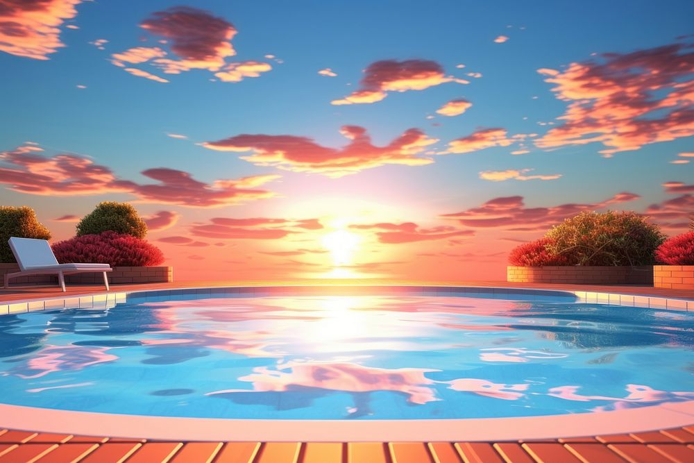 Sunset swimming pool outdoors nature sky. 