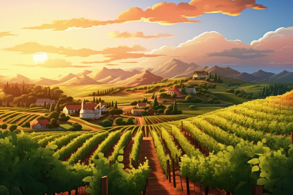 Sunset vineyard landscape outdoors nature. AI generated Image by rawpixel.
