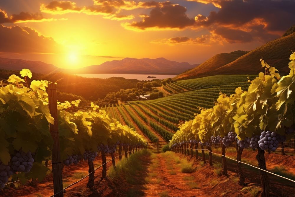 Sunset vineyard outdoors landscape nature. AI generated Image by rawpixel.