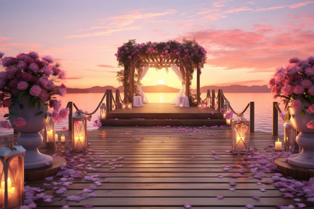 Sunset wedding outdoors flower nature. AI generated Image by rawpixel.