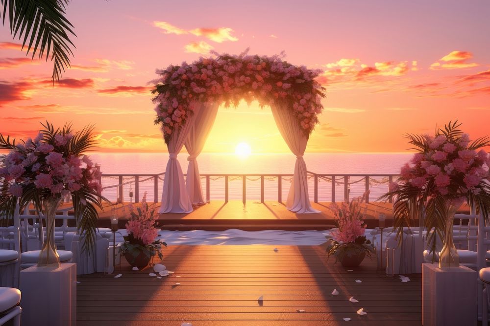 Sunset wedding outdoors flower nature. AI generated Image by rawpixel.