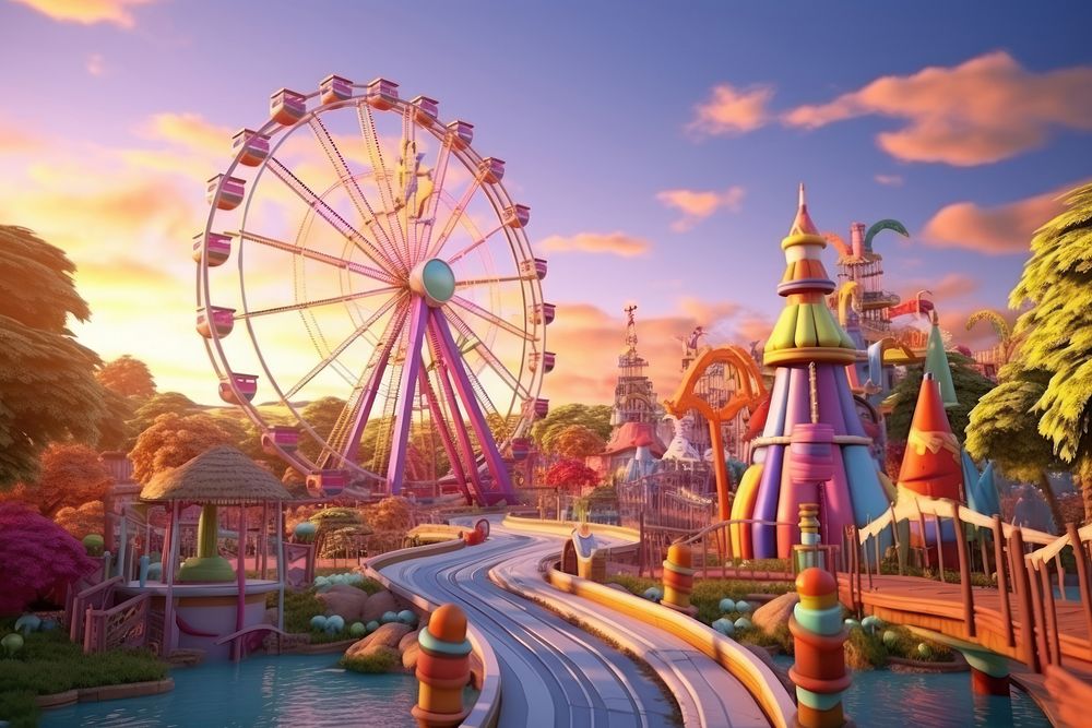 Outdoors landscape carnival sunset. AI generated Image by rawpixel.