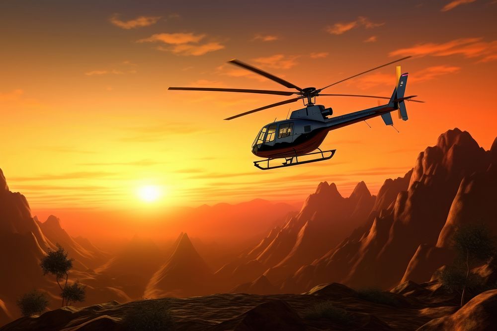 Helicopter outdoors landscape aircraft. AI generated Image by rawpixel.