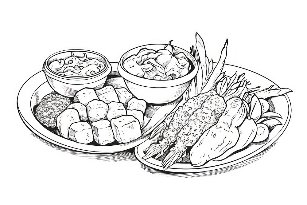 Thai food drawing sketch plate. AI generated Image by rawpixel.