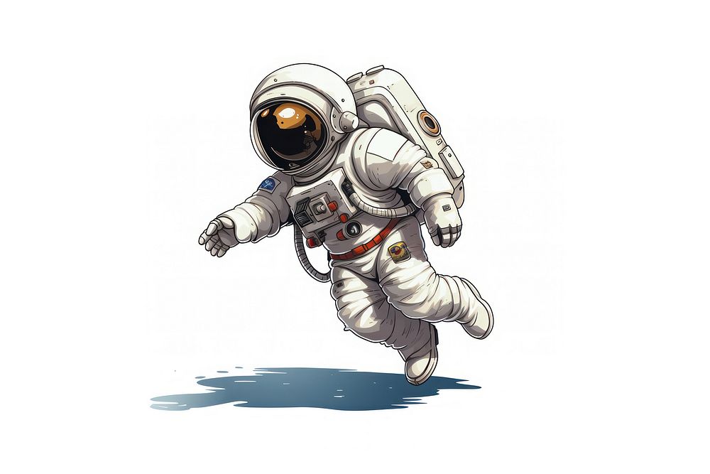 Cartoon astronaut white background skydiving clothing. AI generated Image by rawpixel.