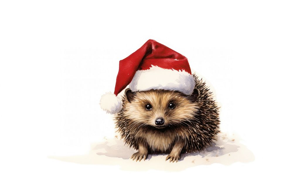 Christmas animal character hedgehog mammal erinaceidae. AI generated Image by rawpixel.