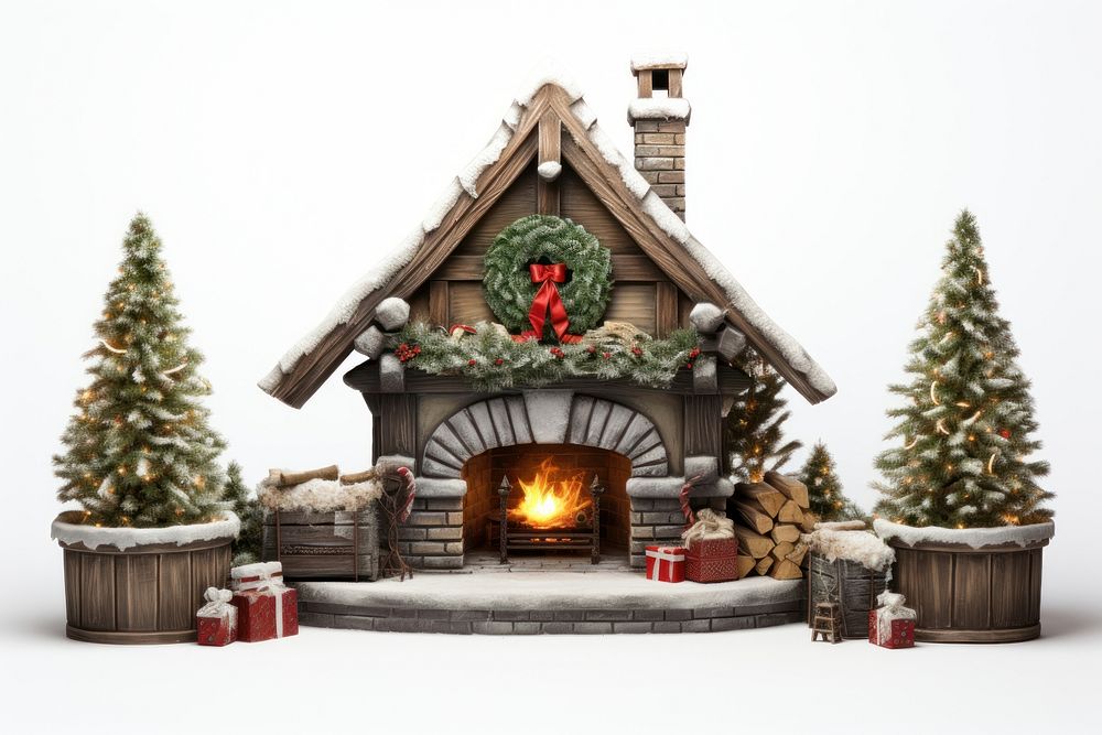 Christmas fireplace hearth plant house. AI generated Image by rawpixel.