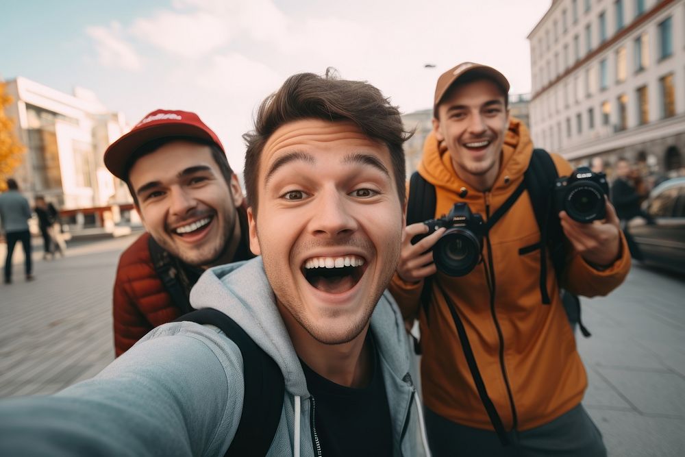 Outdoor fun men pranking video. AI generated Image by rawpixel.