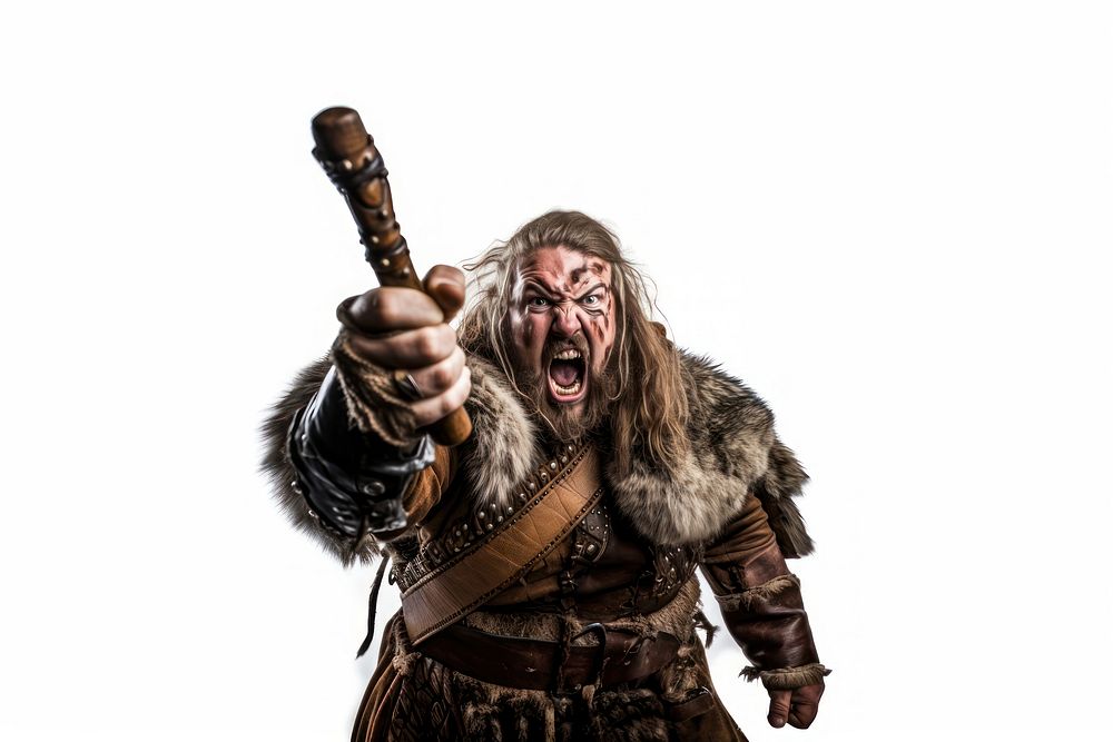 Viking fat shouting weapon adult. AI generated Image by rawpixel.