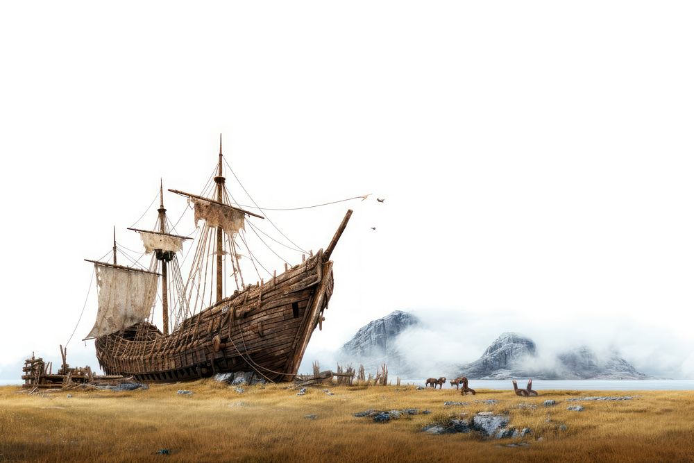 Viking field shipwreck sailboat outdoors. AI generated Image by rawpixel.