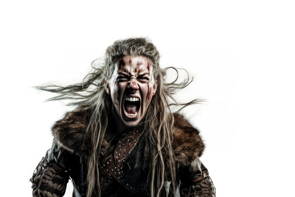 Viking woman portrait shouting adult. AI generated Image by rawpixel.