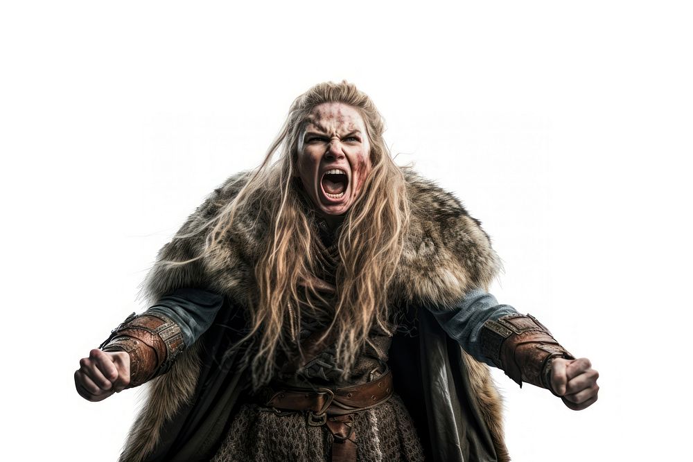 Viking woman portrait shouting adult. AI generated Image by rawpixel.