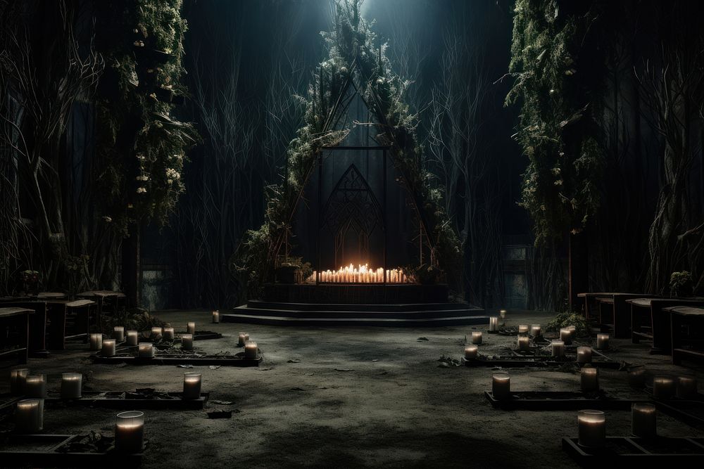 Alchemy ceremony area architecture candle spirituality. AI generated Image by rawpixel.
