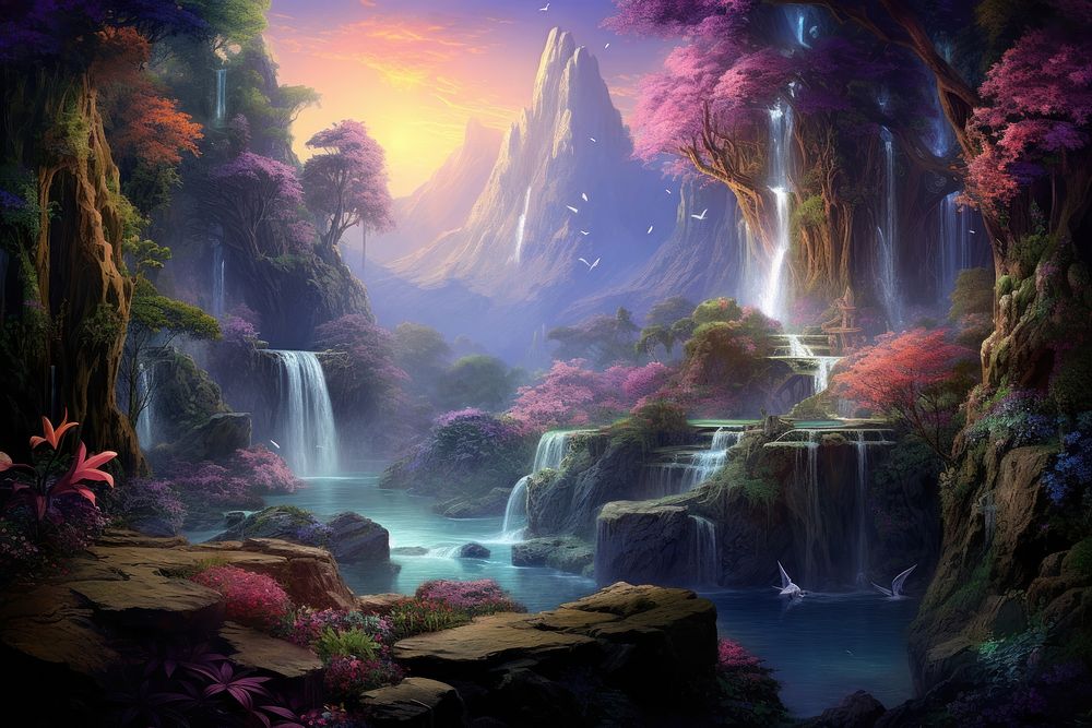 Dream enchanted landscape waterfall outdoors. | Premium Photo - rawpixel