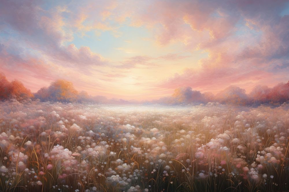 Dream field enchanted landscape outdoors painting. AI generated Image by rawpixel.
